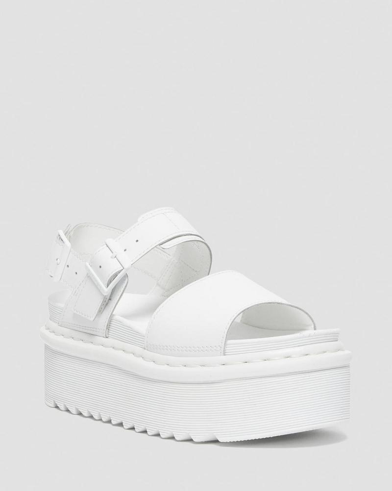 White Women\'s Dr Martens Voss Mono Leather Platform Strap Sandals | CA 329CTV